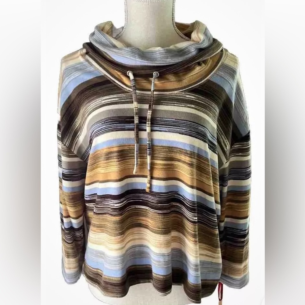 NWT Ruby Rd Petite Blousy Striped Pullover with Ties at Collar Size LP